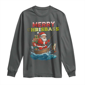 Santa Fishing Christmas Long Sleeve Shirt Funny Fisherman Merry Chrisbass Xmas TS14 Dark Heather Print Your Wear