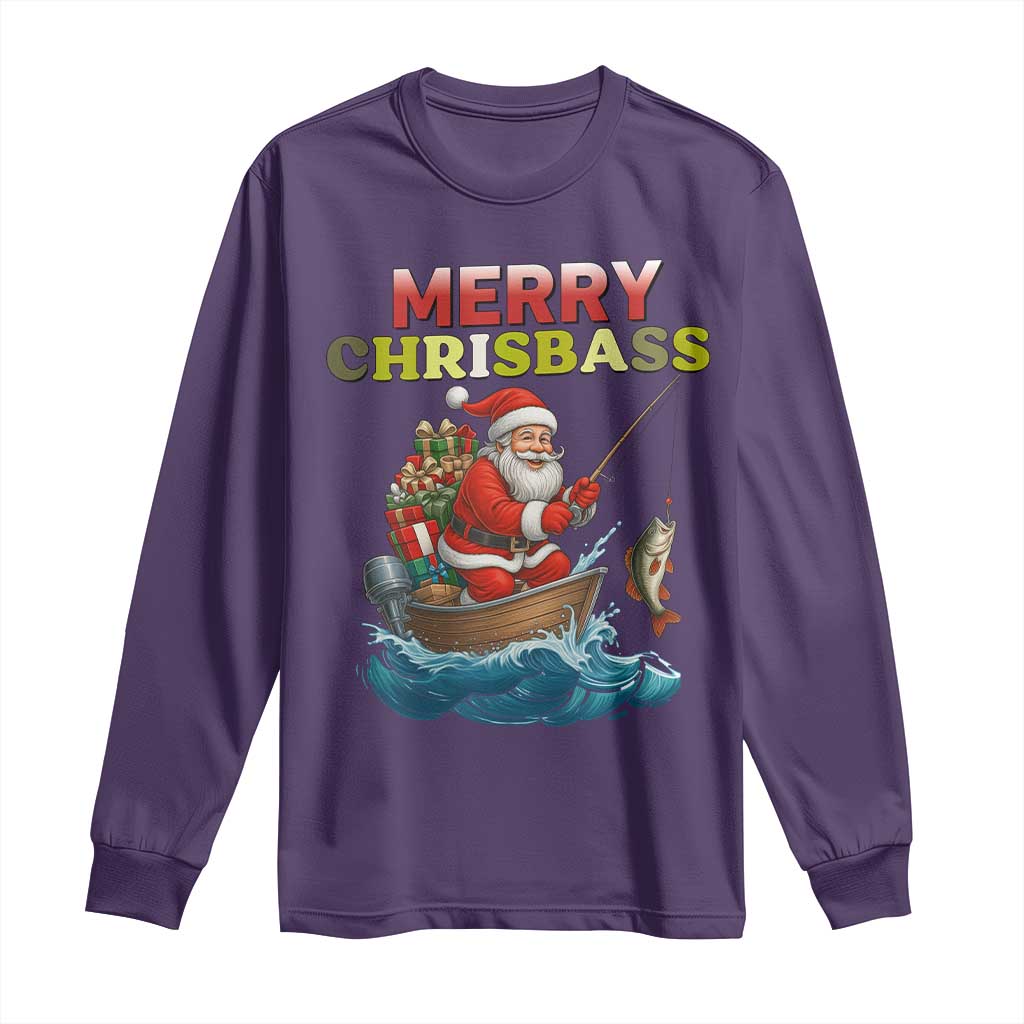 Santa Fishing Christmas Long Sleeve Shirt Funny Fisherman Merry Chrisbass Xmas TS14 Purple Print Your Wear