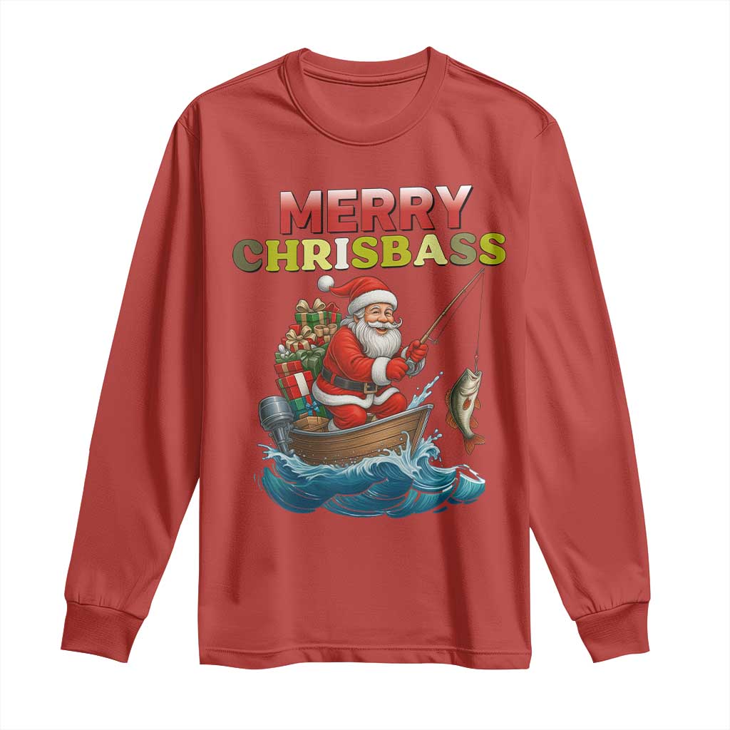 Santa Fishing Christmas Long Sleeve Shirt Funny Fisherman Merry Chrisbass Xmas TS14 Red Print Your Wear