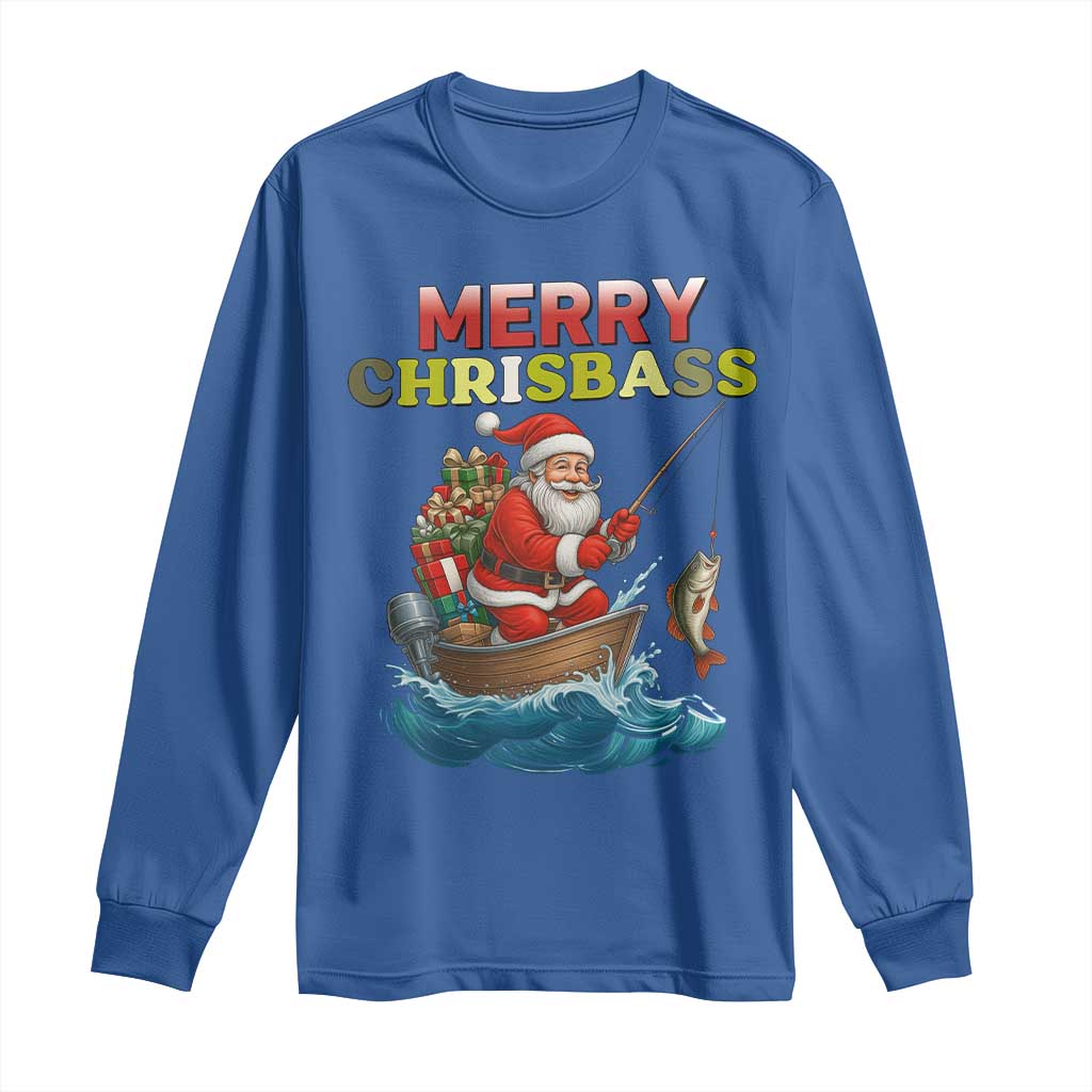 Santa Fishing Christmas Long Sleeve Shirt Funny Fisherman Merry Chrisbass Xmas TS14 Royal Blue Print Your Wear