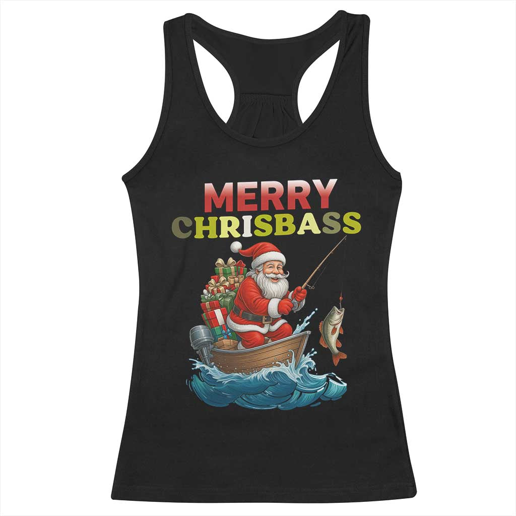 Santa Fishing Christmas Racerback Tank Top Funny Fisherman Merry Chrisbass Xmas - Print Your Wear