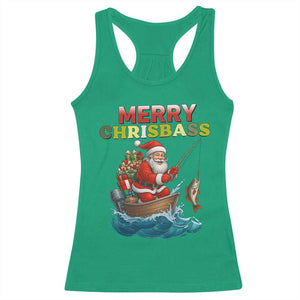 Santa Fishing Christmas Racerback Tank Top Funny Fisherman Merry Chrisbass Xmas - Print Your Wear