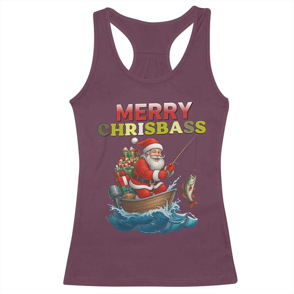 Santa Fishing Christmas Racerback Tank Top Funny Fisherman Merry Chrisbass Xmas TS14 Maroon Print Your Wear