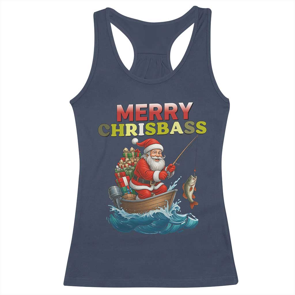 Santa Fishing Christmas Racerback Tank Top Funny Fisherman Merry Chrisbass Xmas TS14 Navy Print Your Wear