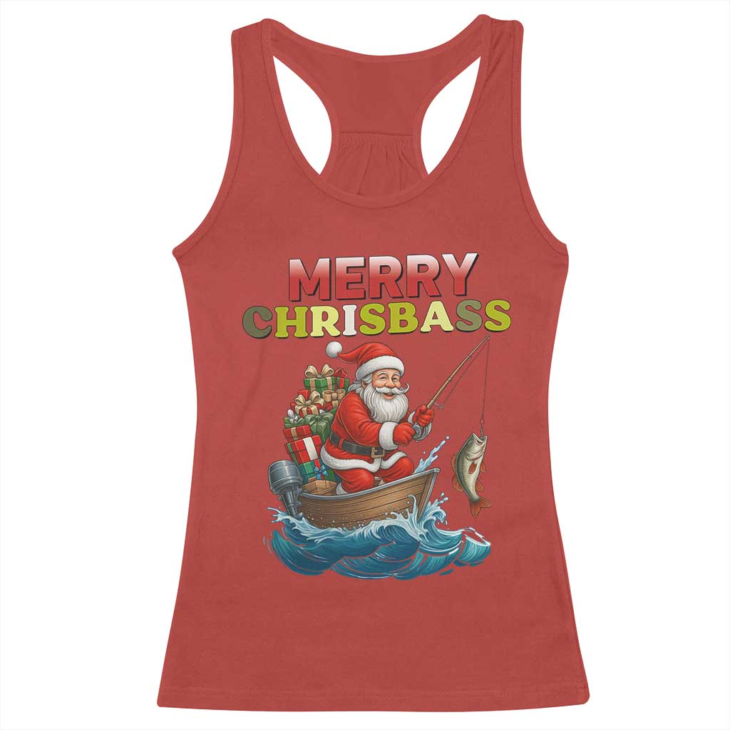 Santa Fishing Christmas Racerback Tank Top Funny Fisherman Merry Chrisbass Xmas TS14 Red Print Your Wear