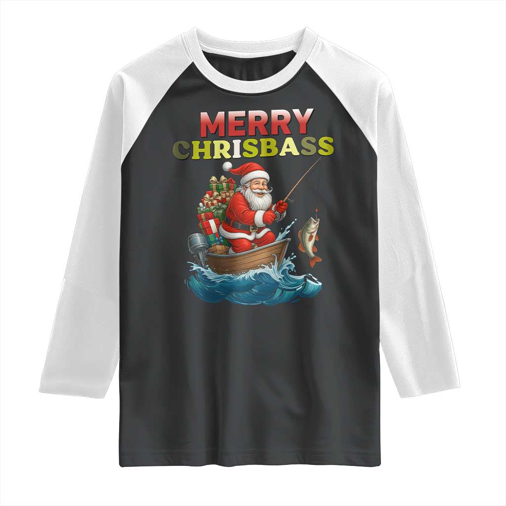 Santa Fishing Christmas Raglan Shirt Funny Fisherman Merry Chrisbass Xmas TS14 Black White Print Your Wear