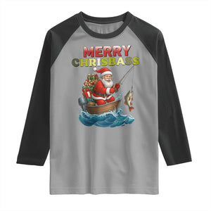 Santa Fishing Christmas Raglan Shirt Funny Fisherman Merry Chrisbass Xmas - Print Your Wear