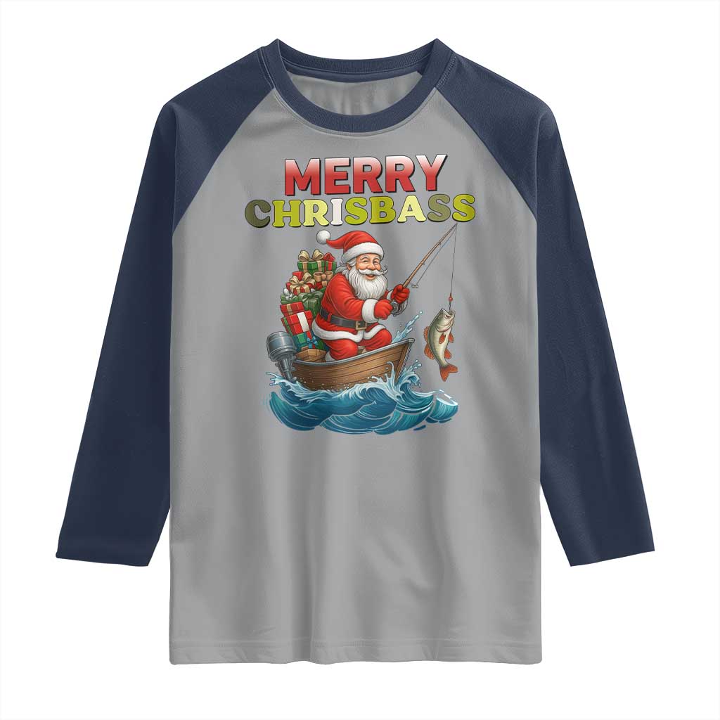 Santa Fishing Christmas Raglan Shirt Funny Fisherman Merry Chrisbass Xmas TS14 Sport Gray Navy Print Your Wear