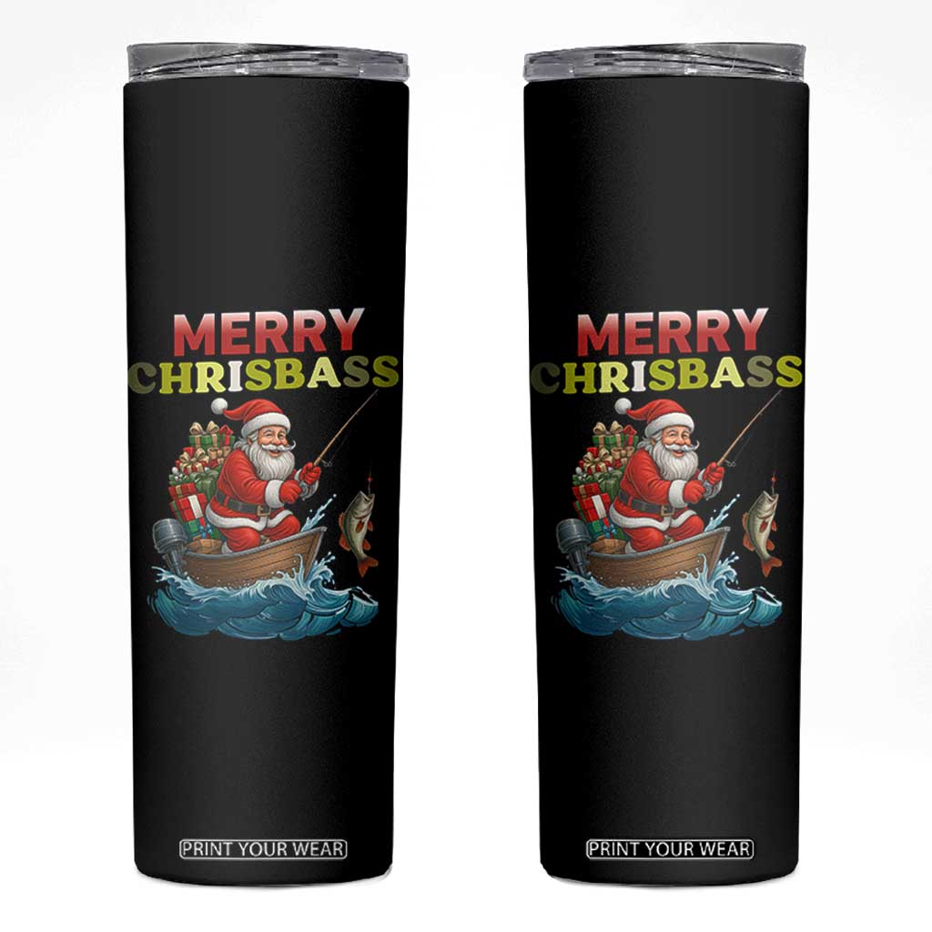 Santa Fishing Christmas Skinny Tumbler Funny Fisherman Merry Chrisbass Xmas TS14 Black Print Your Wear