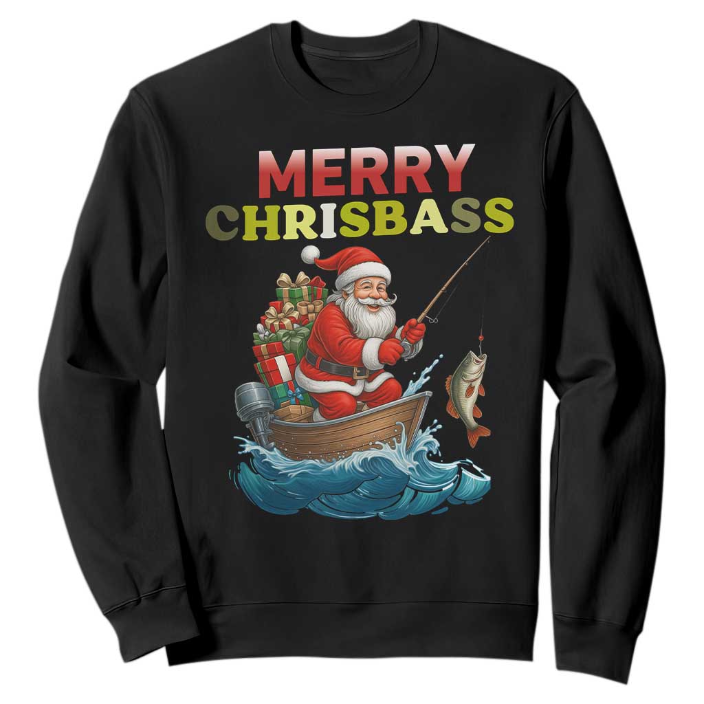 Santa Fishing Christmas Sweatshirt Funny Fisherman Merry Chrisbass Xmas TS14 Black Print Your Wear