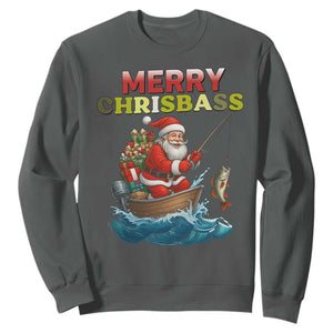 Santa Fishing Christmas Sweatshirt Funny Fisherman Merry Chrisbass Xmas TS14 Dark Heather Print Your Wear