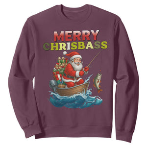 Santa Fishing Christmas Sweatshirt Funny Fisherman Merry Chrisbass Xmas TS14 Maroon Print Your Wear
