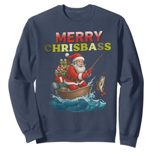 Santa Fishing Christmas Sweatshirt Funny Fisherman Merry Chrisbass Xmas TS14 Navy Print Your Wear