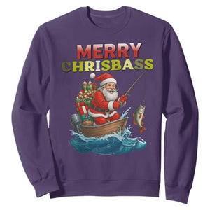Santa Fishing Christmas Sweatshirt Funny Fisherman Merry Chrisbass Xmas TS14 Purple Print Your Wear
