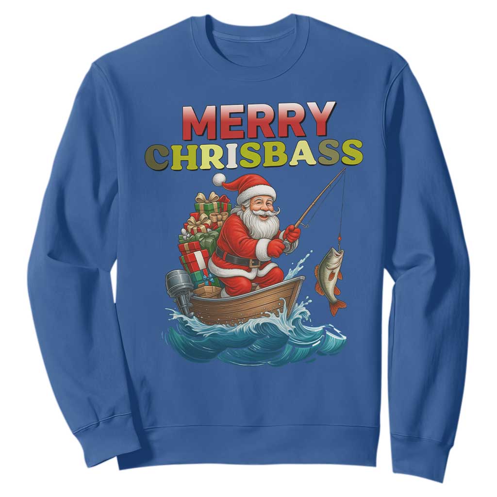 Santa Fishing Christmas Sweatshirt Funny Fisherman Merry Chrisbass Xmas TS14 Royal Blue Print Your Wear
