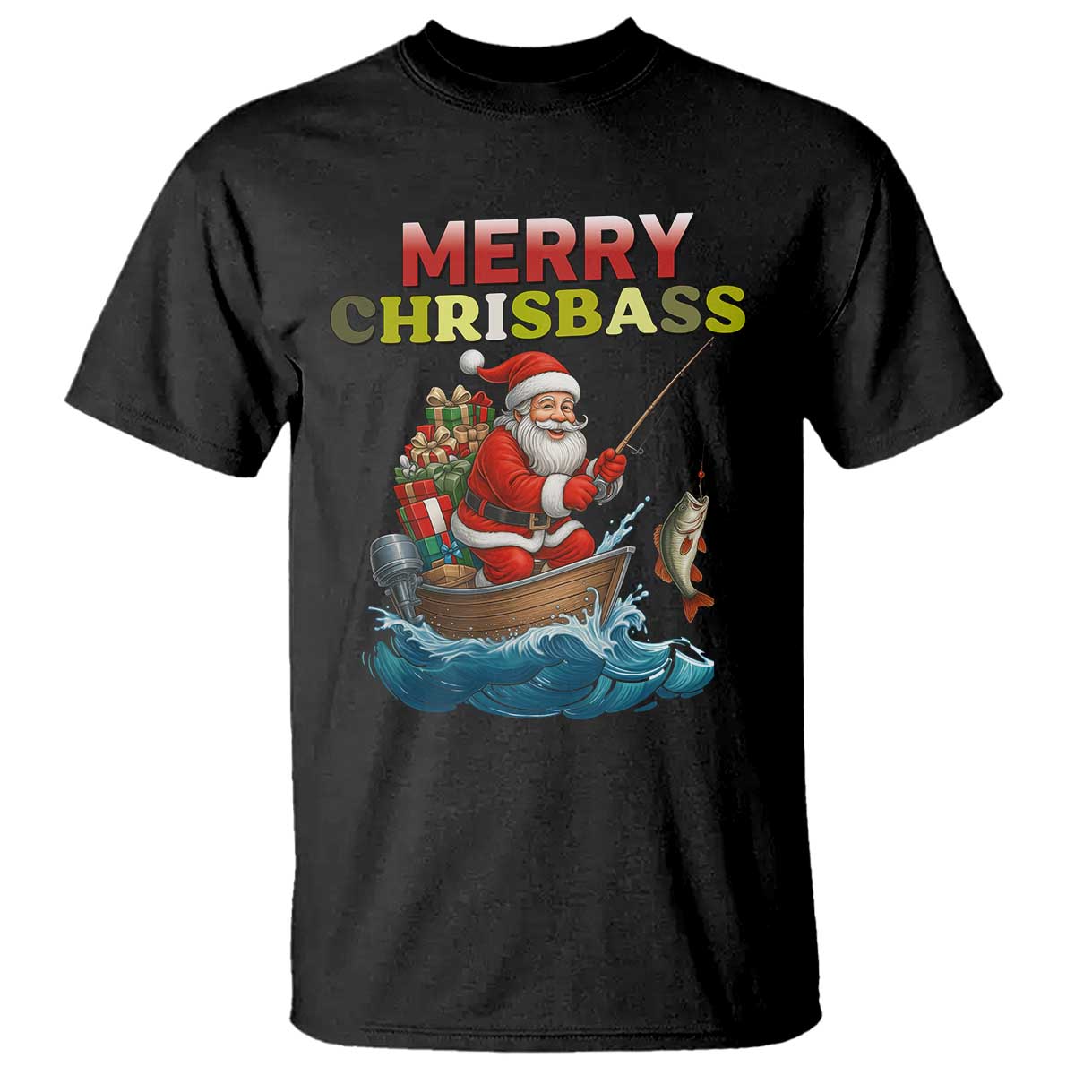 Santa Fishing Christmas T Shirt Funny Fisherman Merry Chrisbass Xmas TS14 Black Print Your Wear