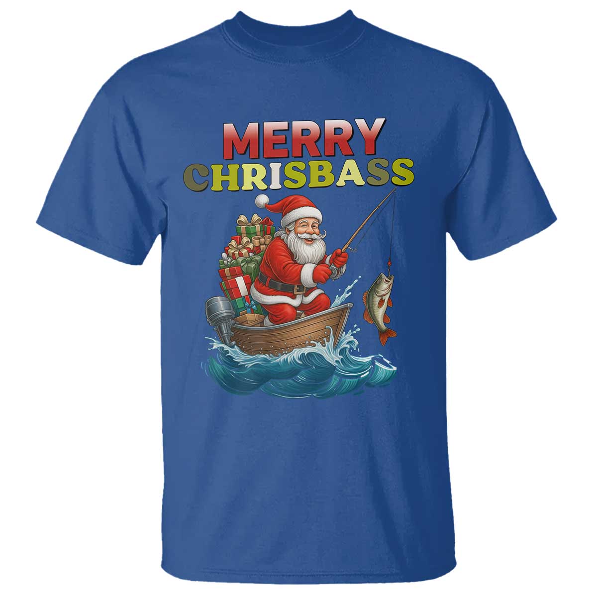 Santa Fishing Christmas T Shirt Funny Fisherman Merry Chrisbass Xmas TS14 Royal Blue Print Your Wear