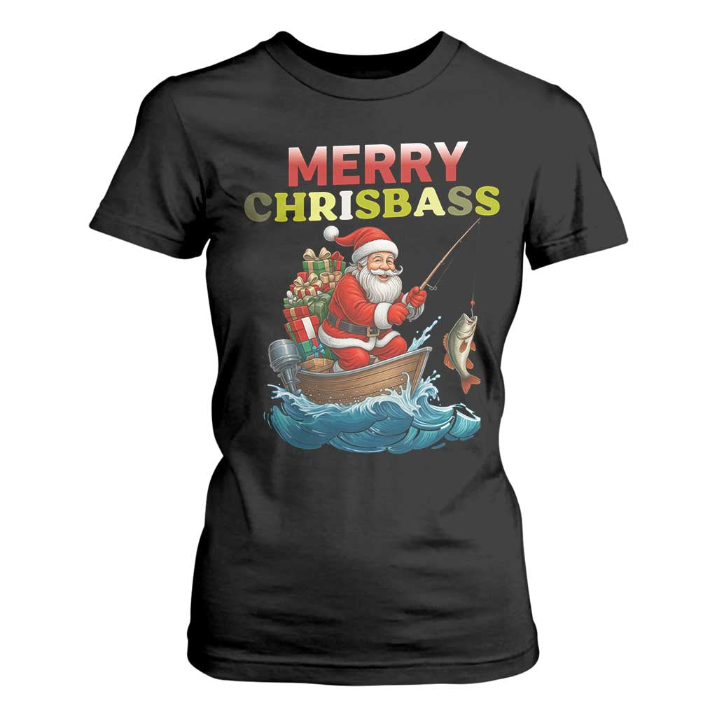 Santa Fishing Christmas T Shirt For Women Funny Fisherman Merry Chrisbass Xmas TS14 Black Print Your Wear