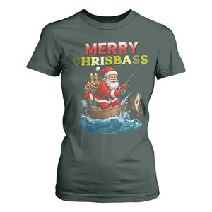Santa Fishing Christmas T Shirt For Women Funny Fisherman Merry Chrisbass Xmas TS14 Dark Forest Green Print Your Wear
