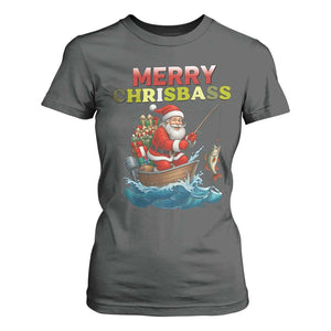 Santa Fishing Christmas T Shirt For Women Funny Fisherman Merry Chrisbass Xmas TS14 Dark Heather Print Your Wear