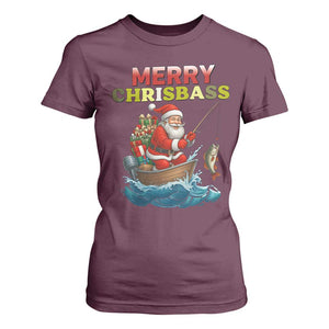 Santa Fishing Christmas T Shirt For Women Funny Fisherman Merry Chrisbass Xmas TS14 Maroon Print Your Wear