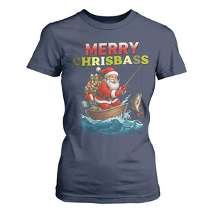 Santa Fishing Christmas T Shirt For Women Funny Fisherman Merry Chrisbass Xmas TS14 Navy Print Your Wear