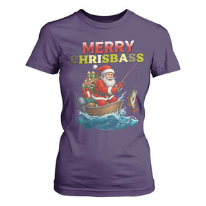 Santa Fishing Christmas T Shirt For Women Funny Fisherman Merry Chrisbass Xmas TS14 Purple Print Your Wear