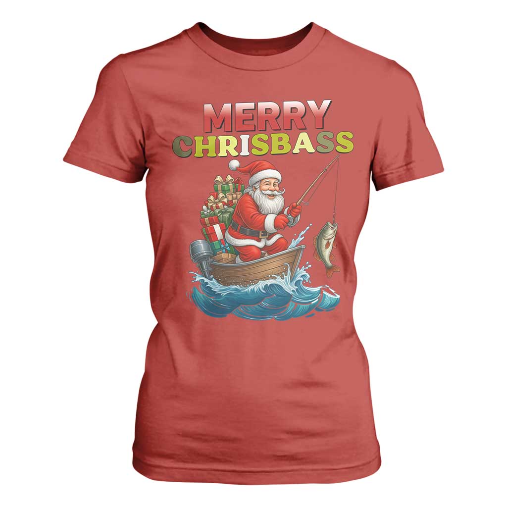 Santa Fishing Christmas T Shirt For Women Funny Fisherman Merry Chrisbass Xmas TS14 Red Print Your Wear