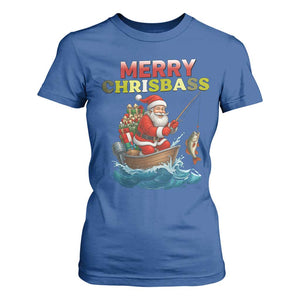 Santa Fishing Christmas T Shirt For Women Funny Fisherman Merry Chrisbass Xmas TS14 Royal Blue Print Your Wear