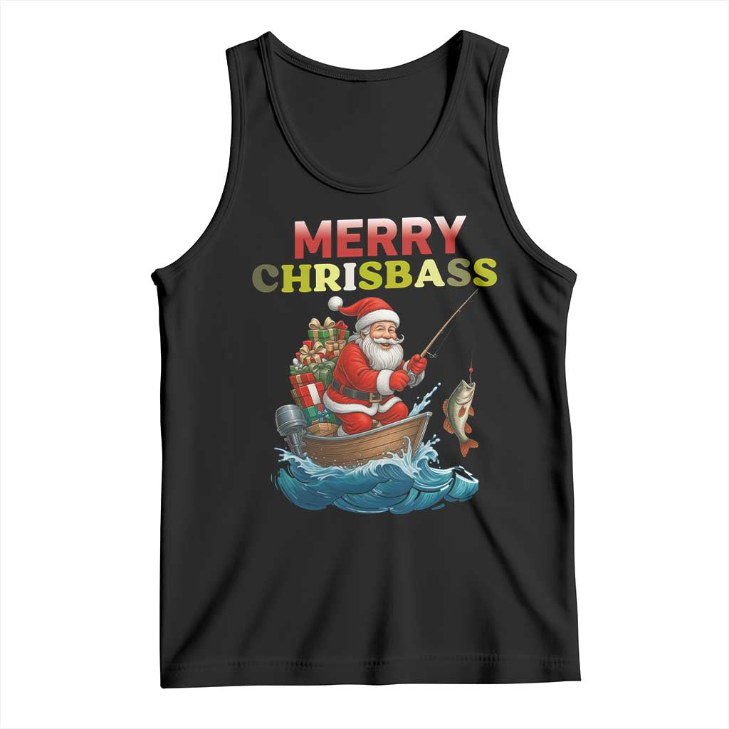 Santa Fishing Christmas Tank Top Funny Fisherman Merry Chrisbass Xmas TS14 Black Print Your Wear
