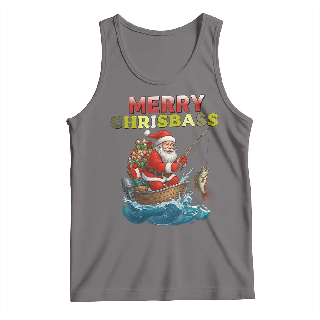 Santa Fishing Christmas Tank Top Funny Fisherman Merry Chrisbass Xmas TS14 Deep Heather Print Your Wear