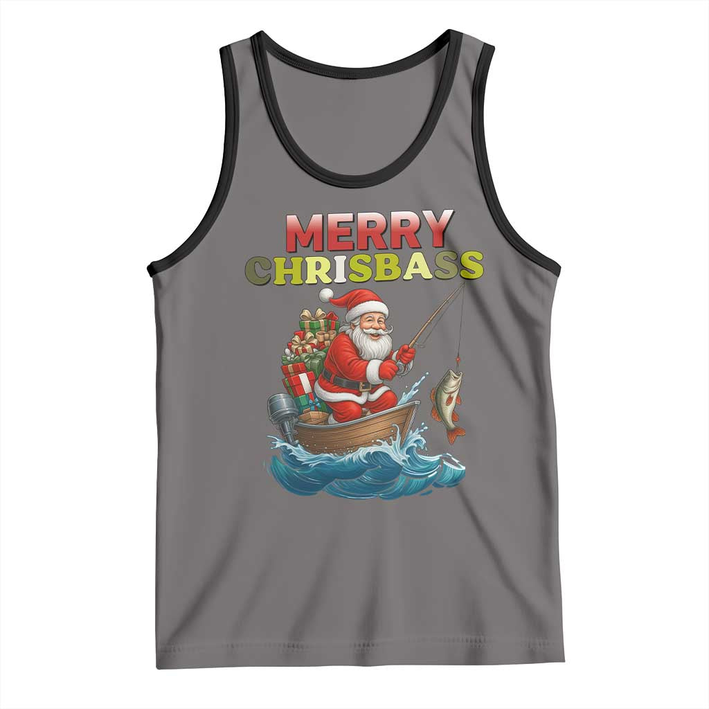 Santa Fishing Christmas Tank Top Funny Fisherman Merry Chrisbass Xmas TS14 Deep Heather Black Print Your Wear