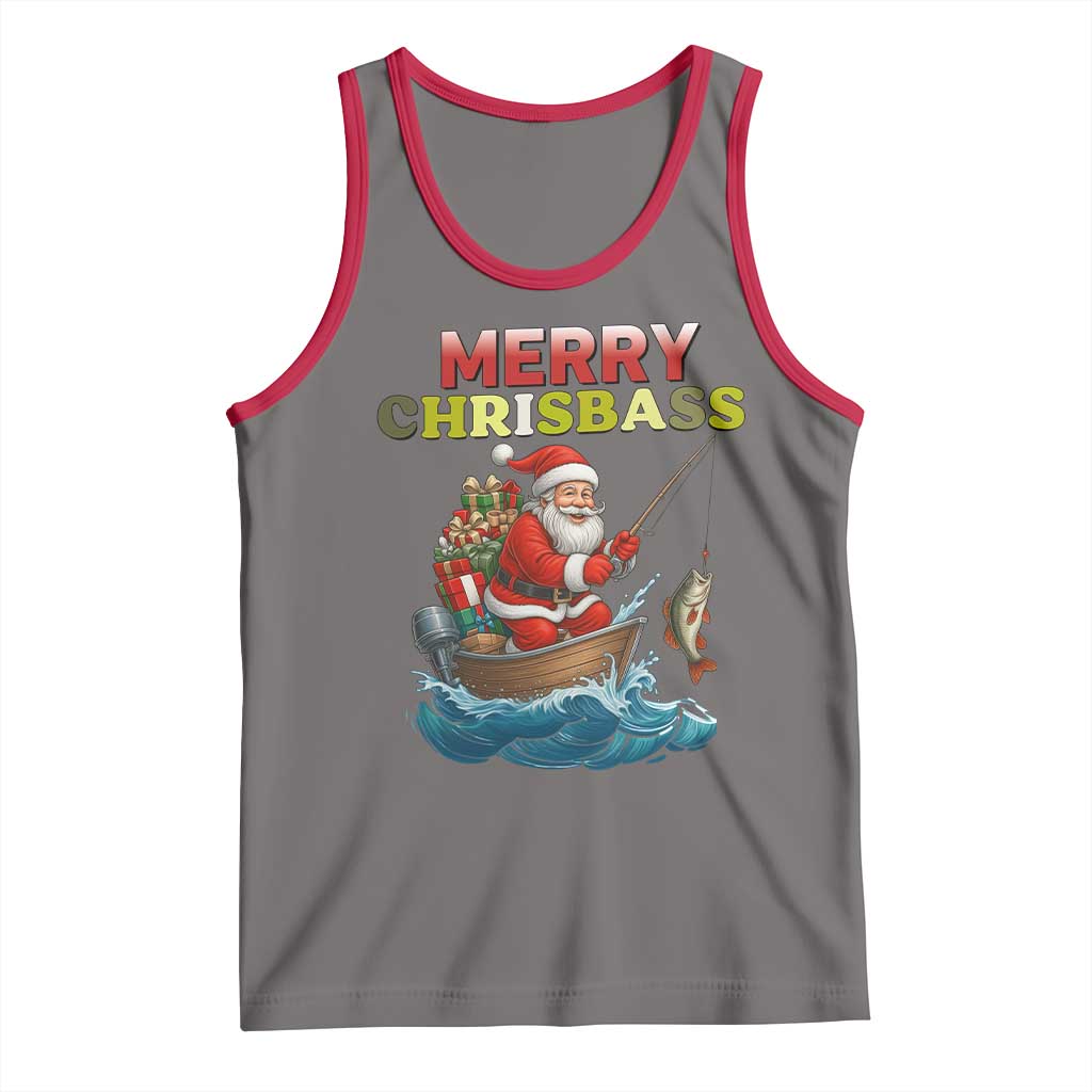 Santa Fishing Christmas Tank Top Funny Fisherman Merry Chrisbass Xmas TS14 Deep Heather Red Print Your Wear