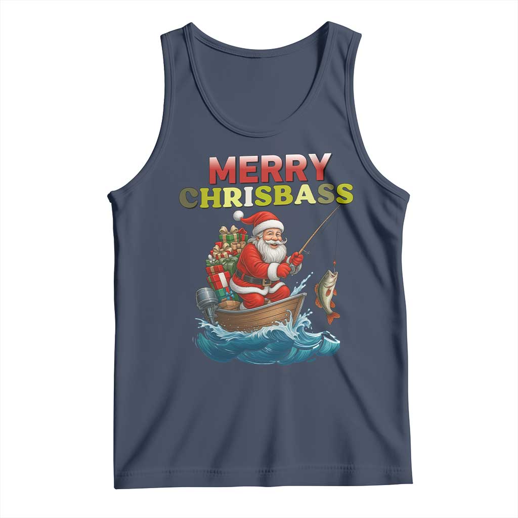 Santa Fishing Christmas Tank Top Funny Fisherman Merry Chrisbass Xmas TS14 Navy Print Your Wear