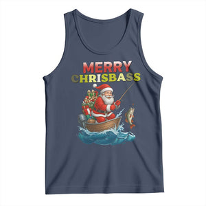 Santa Fishing Christmas Tank Top Funny Fisherman Merry Chrisbass Xmas TS14 Navy Print Your Wear
