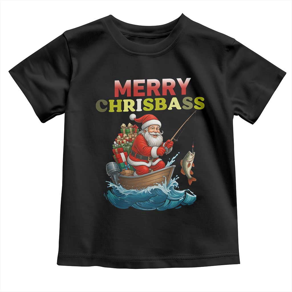 Santa Fishing Christmas Toddler T Shirt Funny Fisherman Merry Chrisbass Xmas TS14 Black Print Your Wear
