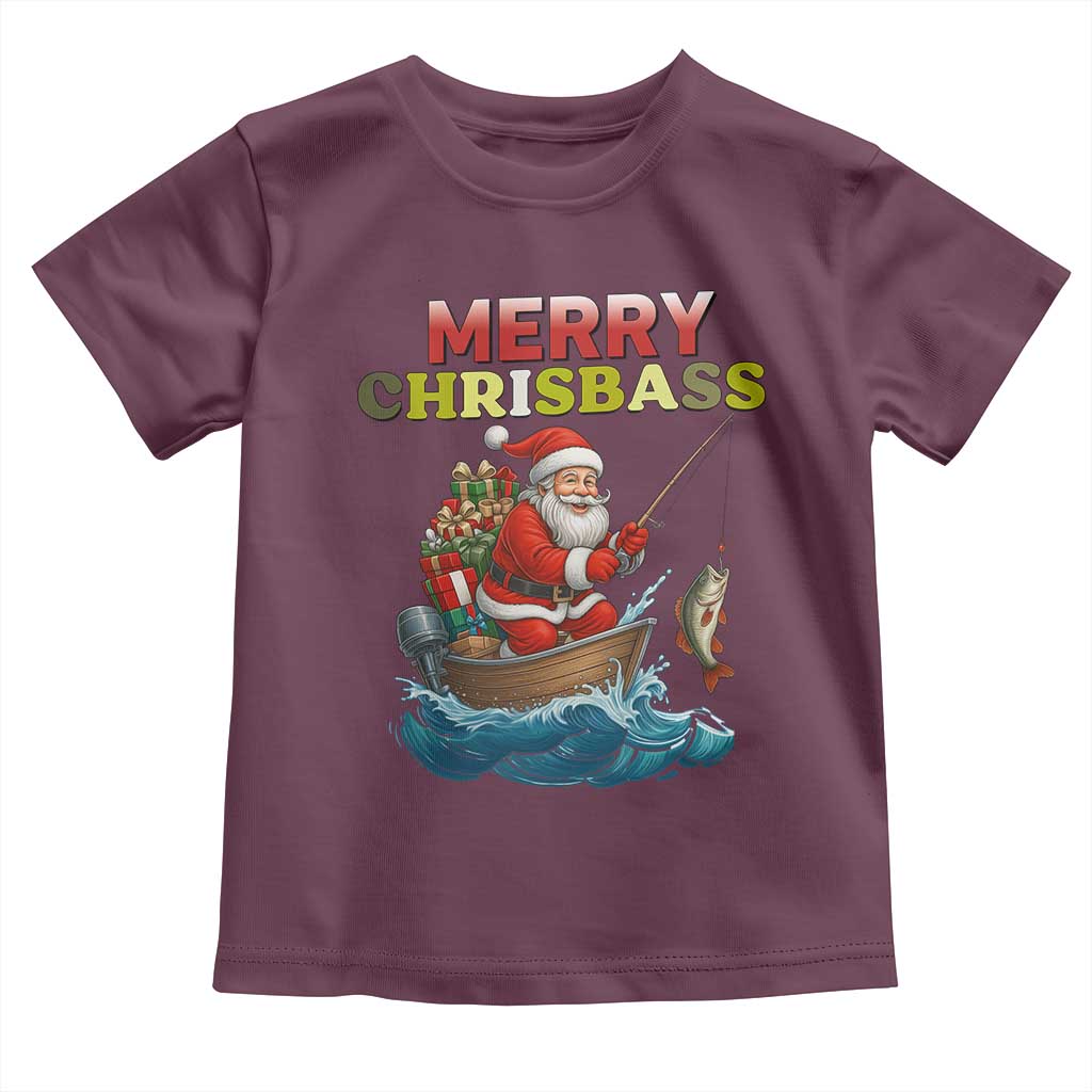 Santa Fishing Christmas Toddler T Shirt Funny Fisherman Merry Chrisbass Xmas TS14 Maroon Print Your Wear