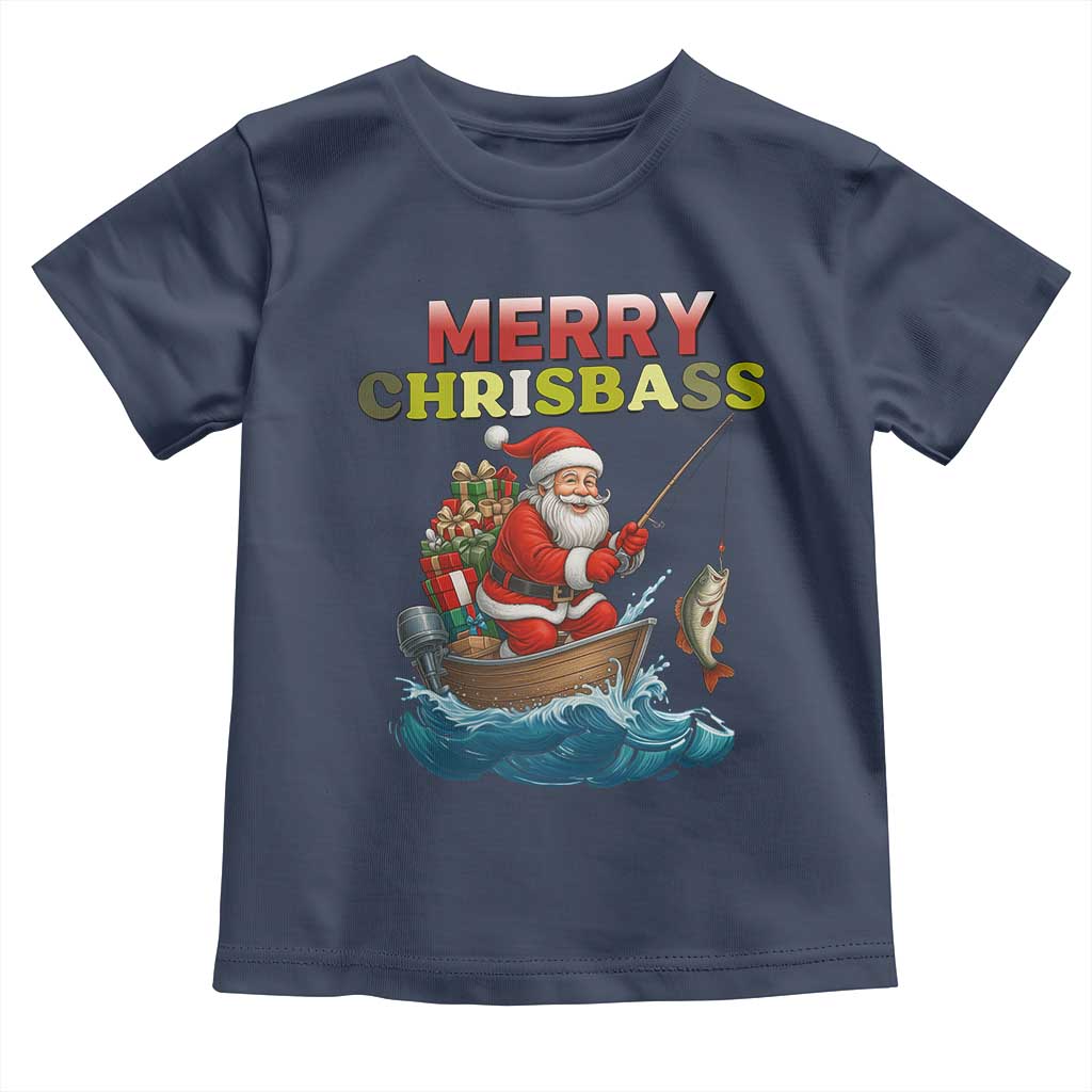 Santa Fishing Christmas Toddler T Shirt Funny Fisherman Merry Chrisbass Xmas TS14 Navy Print Your Wear