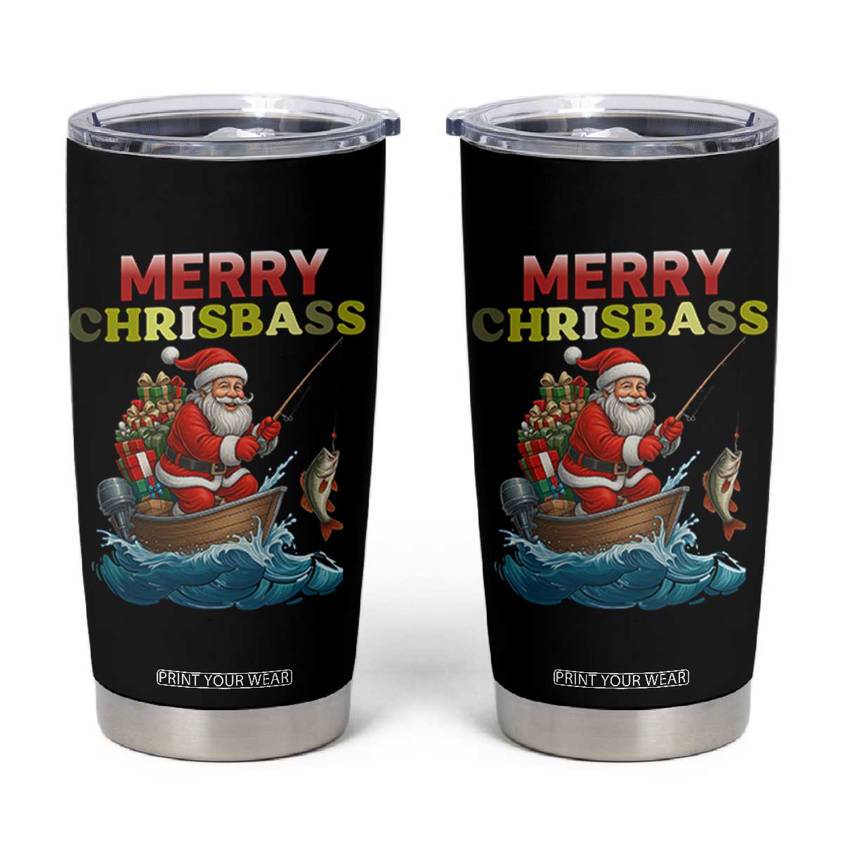 Santa Fishing Christmas Tumbler Cup Funny Fisherman Merry Chrisbass Xmas TS14 Black Print Your Wear