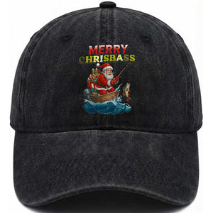 Santa Fishing Christmas Washed Cotton Baseball Cap Funny Fisherman Merry Chrisbass Xmas TS14 Washed Cap Universal Fit Black Print Your Wear