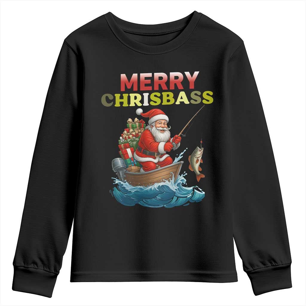 Santa Fishing Christmas Youth Sweatshirt Funny Fisherman Merry Chrisbass Xmas TS14 Black Print Your Wear