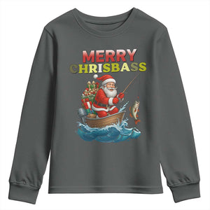 Santa Fishing Christmas Youth Sweatshirt Funny Fisherman Merry Chrisbass Xmas TS14 Dark Heather Print Your Wear