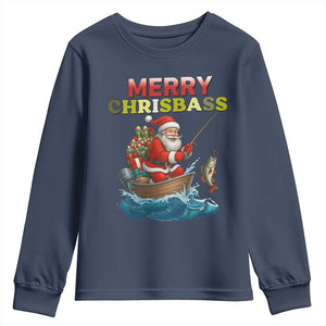 Santa Fishing Christmas Youth Sweatshirt Funny Fisherman Merry Chrisbass Xmas TS14 Navy Print Your Wear