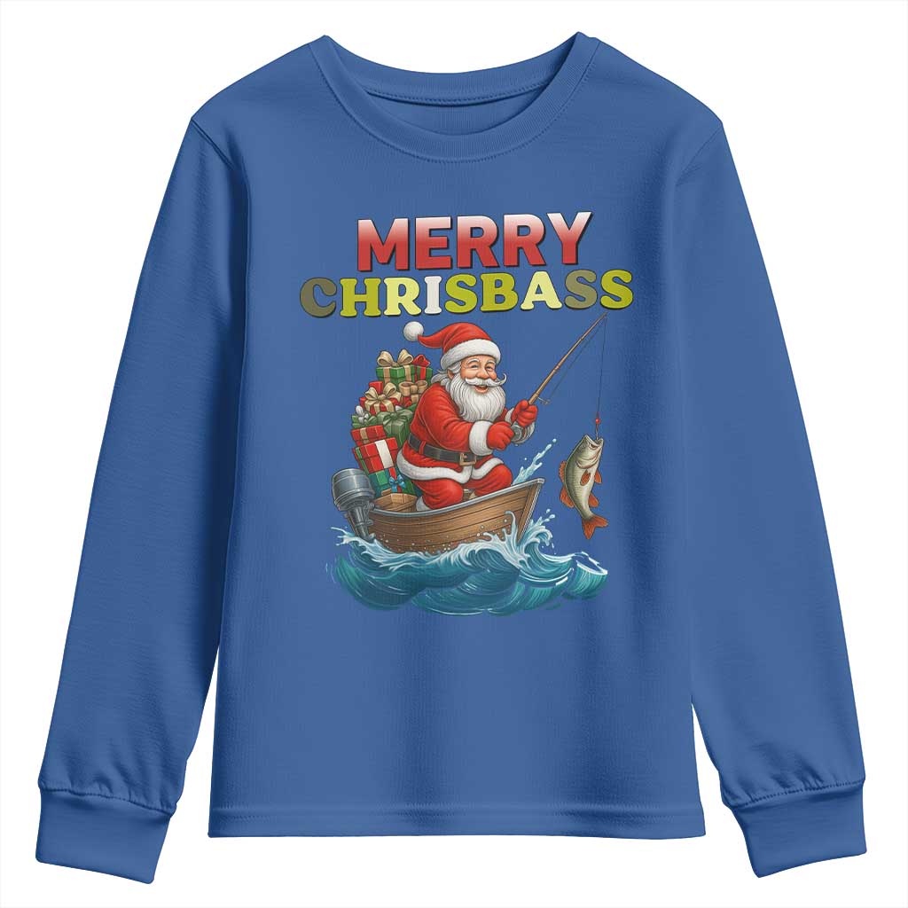 Santa Fishing Christmas Youth Sweatshirt Funny Fisherman Merry Chrisbass Xmas TS14 Royal Blue Print Your Wear