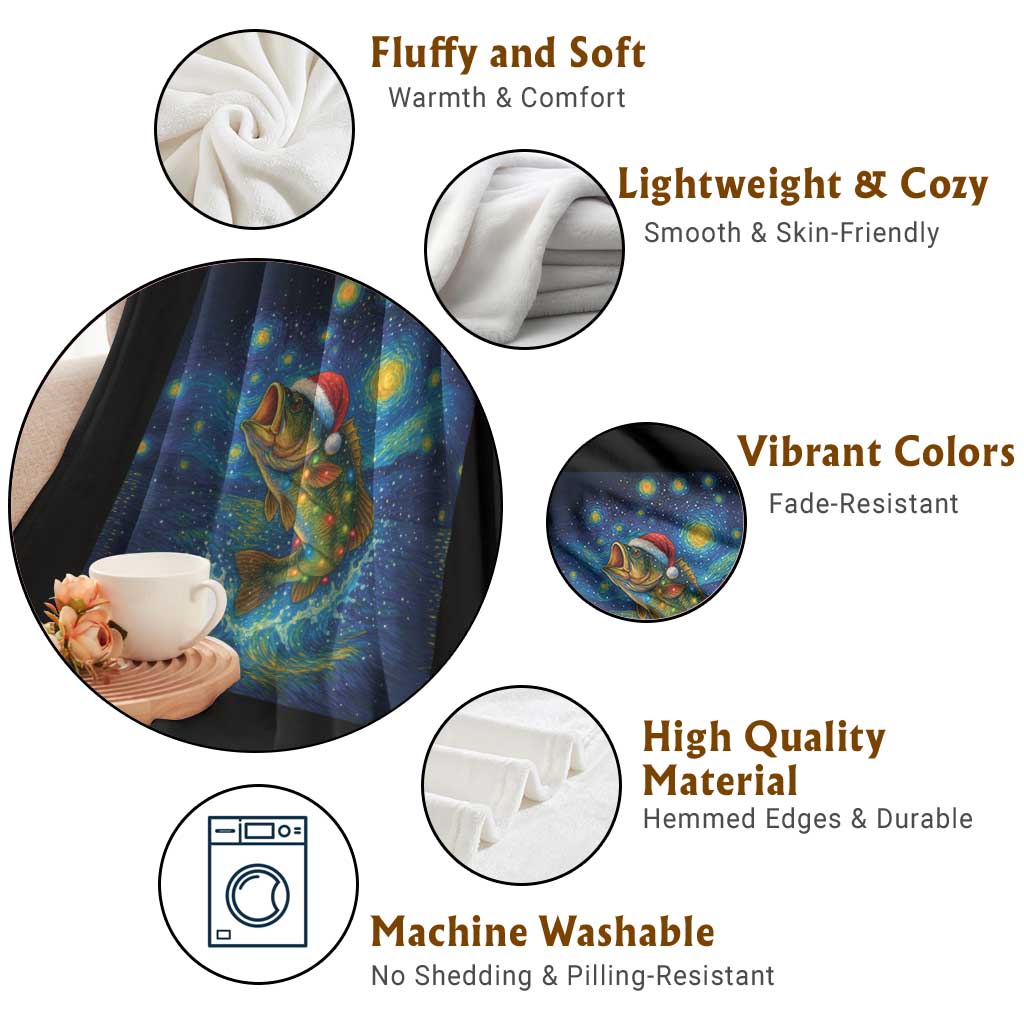 Bass Fish Christmas Throw Blanket Starry Night Fishing Van Gogh TS14 Print Your Wear