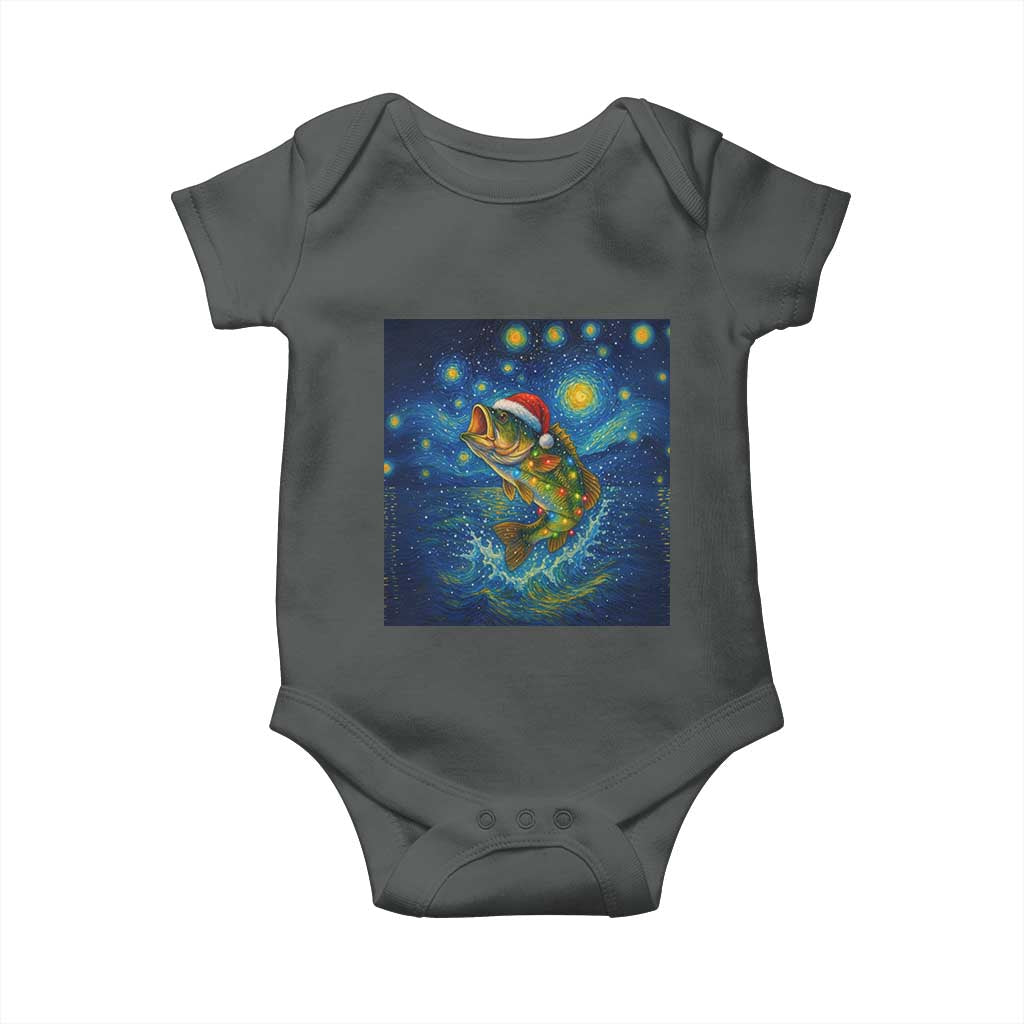 Bass Fish Christmas Baby Onesie Starry Night Fishing Van Gogh TS14 Dark Heather Print Your Wear
