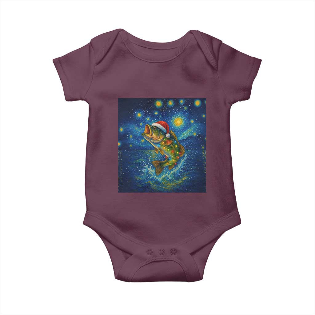 Bass Fish Christmas Baby Onesie Starry Night Fishing Van Gogh TS14 Maroon Print Your Wear