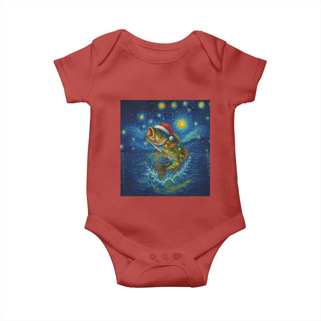 Bass Fish Christmas Baby Onesie Starry Night Fishing Van Gogh TS14 Red Print Your Wear