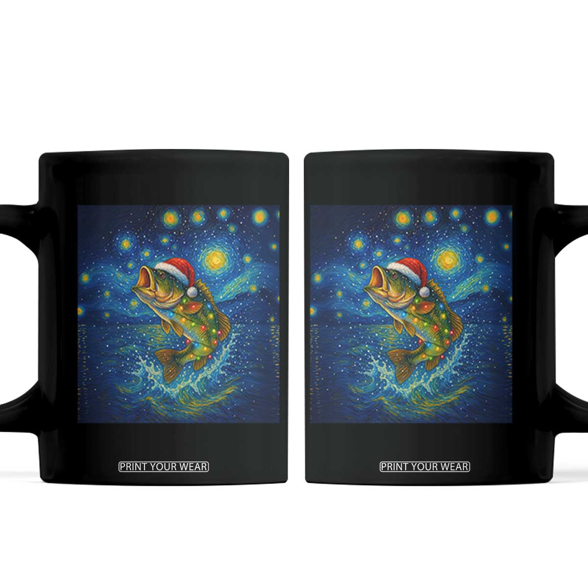 Bass Fish Christmas Coffee Mug Starry Night Fishing Van Gogh TS14 Black Print Your Wear