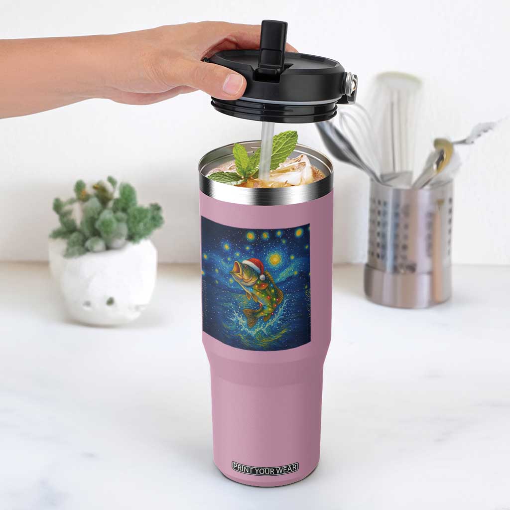 Bass Fish Christmas Flip Straw Tumbler Starry Night Fishing Van Gogh TS14 One Size: 30 oz Light Pink Print Your Wear